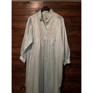 Vintage Barbizon Cuddleskin Aqua Satin Maxi Nightgown M Coquette Lace Floral